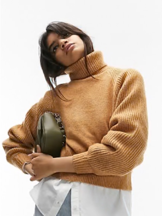 Topshop Sweaters - Topshop Camel Ribbed Cowl Neck Sweater size 4/6